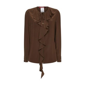 Max Mara Blouses, female, Brown, Size: XL Stepica Ruffled Blouse