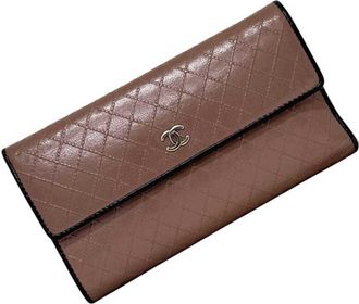 Chanel Black Pink Beige Leather Long Wallet (Tri-Fold) (Pre-Owned)