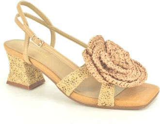 Noa Harmon Schoenen, Dames, Beige, 39 EU, Raffia Sandal Bloem 4cm