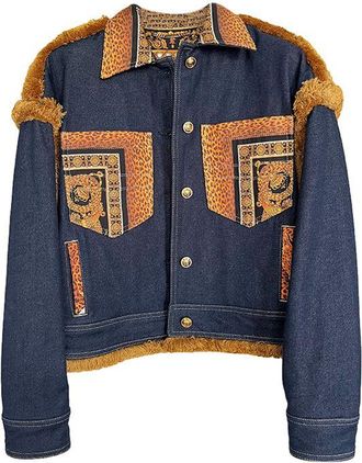 Versace Tribute Denim & Baroque Print Jacket Size S