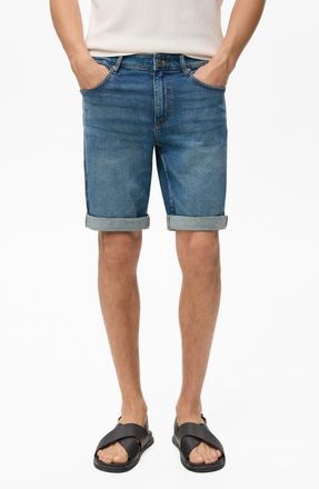 Mango Slim Fit Denim Bermuda Shorts in Dark Blue at Nordstrom, Size 30