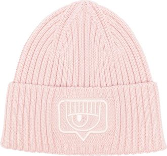 Chiara Ferragni Beanie Maxi Eyelike Borduurmuts - Dames - Hoeden - Roze - ONE Size - Wol - Accessoires