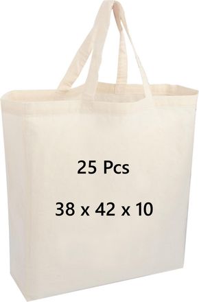 Generic COTTON BAGS PACK OF 25 100% Cotton, secured short handle with double and cross stitch, Eco Friendly Shoppers, natural cotton shopping tote bags for gr