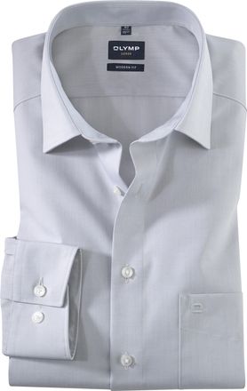 Olymp Businesshemd OLYMP Luxor modern fit, Herren, Gr. 37, N-Gr, grau (silbergrau), Web, Obermaterial: 100% Baumwolle, Hemden Businesshemd
