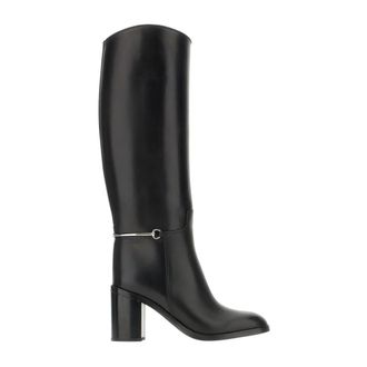 Gucci Slim Horsebit Laarzen - Dames - Laarzen met Hak - Zwart - 41 EU - Leer - Schoenen