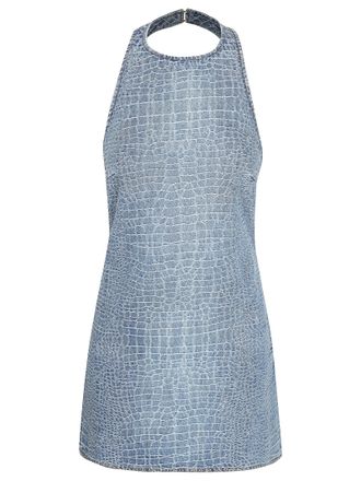 Self Portrait Croc Effect Halter Rhinestone Mini Dress