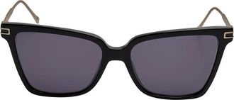 Ferragamo Rechthoekige Zonnebril - Dames - Zonnebrillen - Zwart - ONE Size - Leer - Accessoires