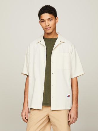 Tommy Jeans Kurzarmhemd TOMMY JEANS TJM RLX SEERSUCKER CAMP SHIRT, Herren, Gr. S, N-Gr, beige (newsprint), Obermaterial: 100% Baumwolle, Hemden Kurzarmhemd