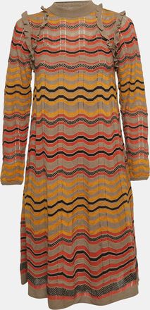 M Missoni Multicolor Patterned Knit Ruffle Detail Midi Dress