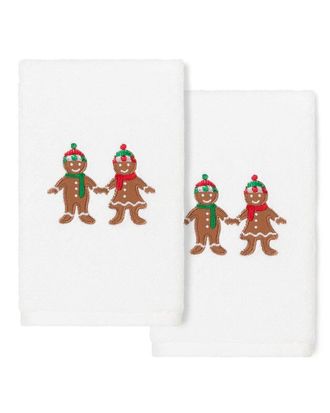 Linum Home Textiles Christmas Gingerbread White Hand Towels (Set Of 2)