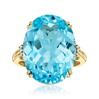 Ross-Simons Sky Blue Topaz Cocktail Ring With Diamonds in 14kt Yellow Gold