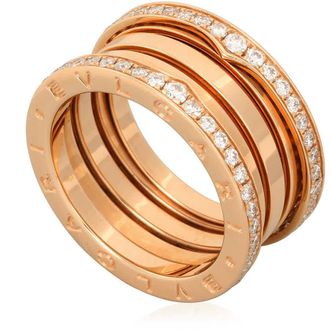 Bulgari B.Zero1 18K Pink Gold 4-Band Diamond Pave Ring, Size 54