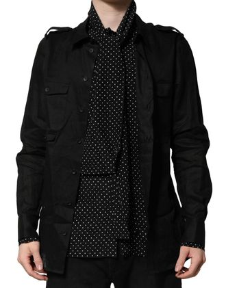 Dolce & Gabbana Black Polka Dot Linen Silk Men Casual Mens Shirt