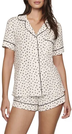 Eberjey Gisele Printed Relaxed Jersey Knit Short Pajamas in Heart To Heart Black at Nordstrom, Size X-Large