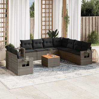 vidaXL Set De Sof&aacute;s De Jard&iacute;n 10 Pzas Con Cojines Rat&aacute;n Sint&eacute;tico Gris Vidaxl