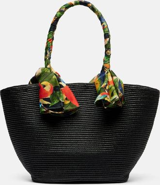 Farm Rio Basket Medium silk-trimmed raffia tote bag