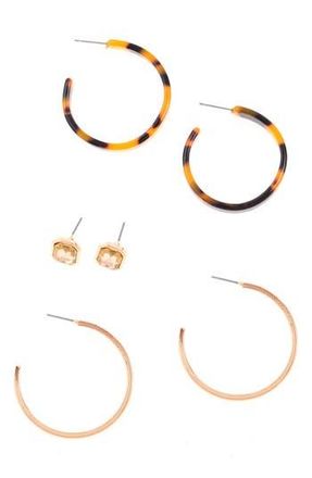 ZAXIE Set of 3 Hoop & Stud Earrings in Gold at Nordstrom Rack
