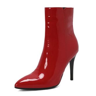 Generic Womens Fashion Metallic Pointed Toe Stiletto High Heels Ankle Boots Side Zipper Winter Party Dress Walking Shoes (7.5,Red)