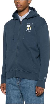 MC2 Saint Barth Snoopy Football 61 EMB Hooded - Heren - Vesten met rits - Blauw - S - Hoodies & sweatvesten
