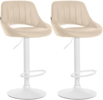 Clp Juego De 2 Taburetes De Bar Milet De Piel Sintetica Crema Metal Blanco Mate