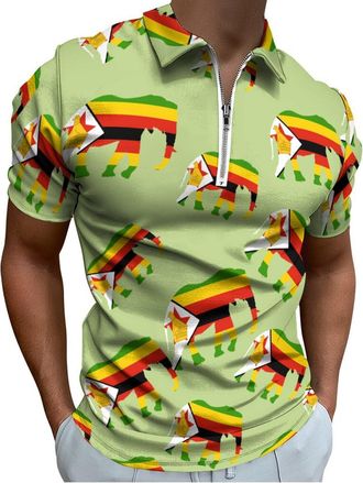 Generic Zimbabwe Flag African Elephant Casual Mens T-Shirts Polo Shirt Short Sleeve Summer Sports Golf Tees Tops L