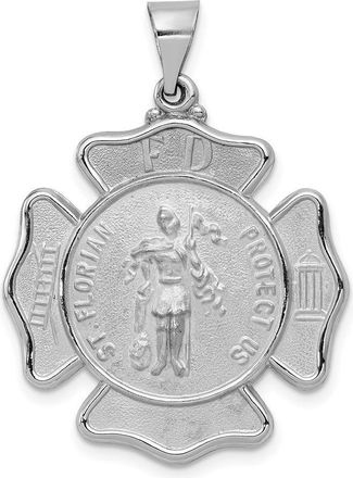 Diamond2Deal 14k White Gold Polish Satin St Florian Badge Medal Hollow Pendant