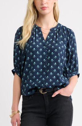 Treasure & Bond Raglan Sleeve Button-Up Shirt in Navy Foulard Ditsy at Nordstrom, Size Xx-Large