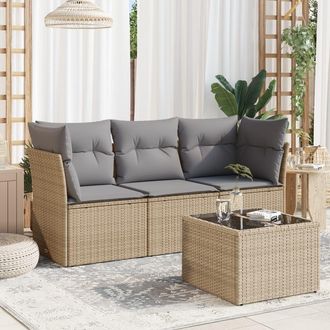 vidaXL Juego De Sof&aacute;s Jard&iacute;n Con Cojines 4 Pzas Rat&aacute;n Sint&eacute;tico Beige Vidaxl
