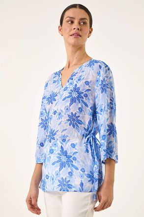 Roman Floral Print Side Tie Top