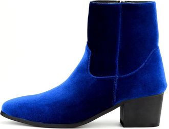 Generic High Heel Heighten Side Zipper Chelsea Boots for Men Pointed Toe Chunky Block Heel Dress Ankle Boot for Business Party Wedding,Blue,10.5 UK
