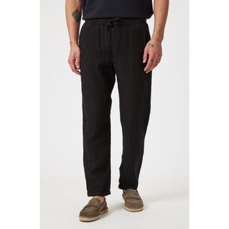 Mavi Tie Waist Linen Pants in Black at Nordstrom, Size Large