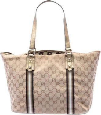 Gucci Pre-owned Canvas Tote Bag - Dames - Vintage Shopper - Beige - ONE Size - Leer - Vintage
