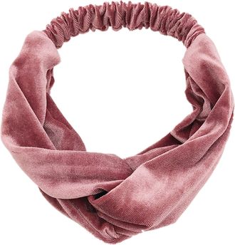 Generic Shimmer Velvet Twist Knot Headband Elastic Plain Turban Hairband Yoga Sport Lady (Dusty Pink)
