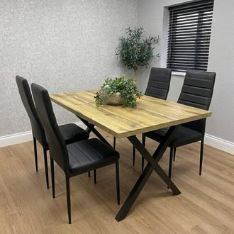 Kosy Koala Wooden Dining Table with 4 Black Leather Chairs - Dining Kitchen Room Furniture in Brown