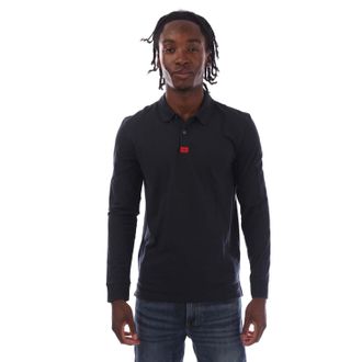 HUGO BOSS Hugo Mens Deresolo222 Long Sleeve Polo Shirt in Dark Blue Cotton - Size Medium