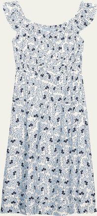 Prada Floral-Print Pong&eacute; Sleeveless Midi Dress