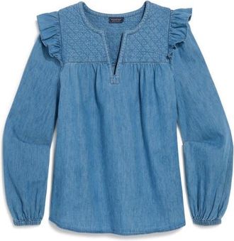 Vineyard Vines Leighton Quilted Yoke Cotton Top in Morning Mist at Nordstrom, Size Xx-Small