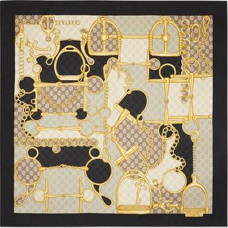 Gucci Printed Silk Twill Carré, Black