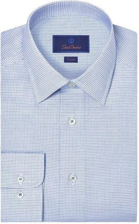 David Donahue Trim Fit Light Light Blue Microcheck Stretch Cotton Twill Dress Shirt in White/Blue at Nordstrom, Size 18.5 - 36