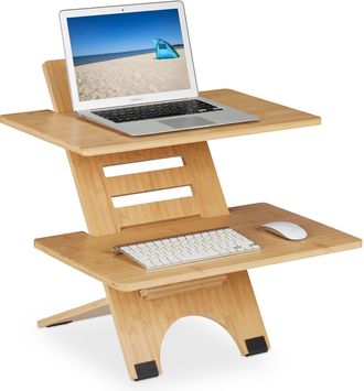 Relaxdays Relaxdays - Soporte Ordenador De Pie, Altura Regulable, 2 Baldas, Bamb&uacute;, Accesorio Para Escritorios, Oficina, Natural