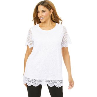 Jessica London Stretch Lace Tunic in White at Nordstrom, Size 28