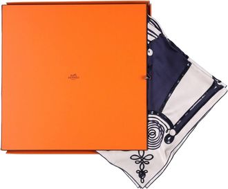 Herm&egrave;s Brandebourgs Tattoo Carr&eacute; 90 Silk Scarf - Navy and White
