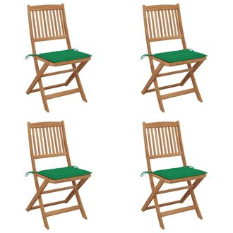 vidaXL Sillas Plegables (4 Unidades) Con Cojines, De Madera Maciza De Acacia. Vidaxl