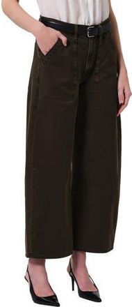 Citizens Of Humanity Ayla High Waist Crop Wide Leg Twill Utility Pants in Dark Olive at Nordstrom Rack, Size 33