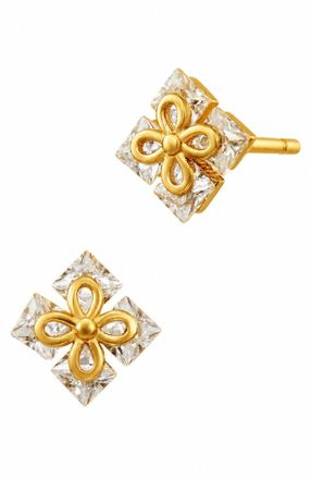 Savvy Cie Jewels GOLD PLATED OVER STERLING SILVER.925 PRINCESS QUADRANT WHITE CZ STUD EARRINGS