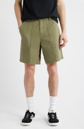 Brixton Surplus Cotton Shorts in Washed Olive Green at Nordstrom, Size 30