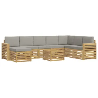vidaXL Set Di Divani Da Esterno 9 Pz Bianco E Grigio Chiaro Poliestere Vidaxl