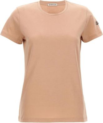 Moncler Roze Katoenen Crew Neck T-Shirt - Dames - T-shirts - Roze - M - Katoen - Tops