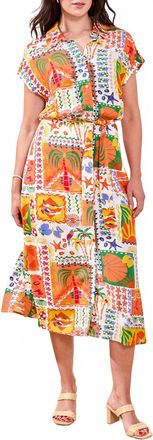 Tribal Long Slit & Waist Pleat Shirt Dress In Guava Blush