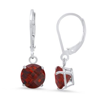 MAX + STONE 10K White Gold Round Checkerboard Cut Gemstone Leverback Earrings (8mm)